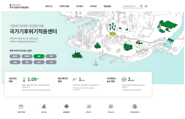 국립환경과학원 국가기후위기적응센터 누리집 화면 [그림=국립환경과학원]
