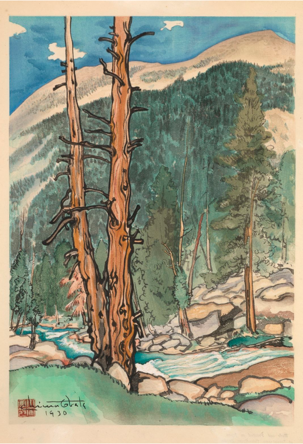 오바타 치우라, 어퍼 리엘 포크, 리엘 빙하 근처, 1930, 종이에 컬러 목판화, 스미소니언 박물관, 2000.76.5 오바타 가족 증정, © 1989, 릴리안 유리 코다니