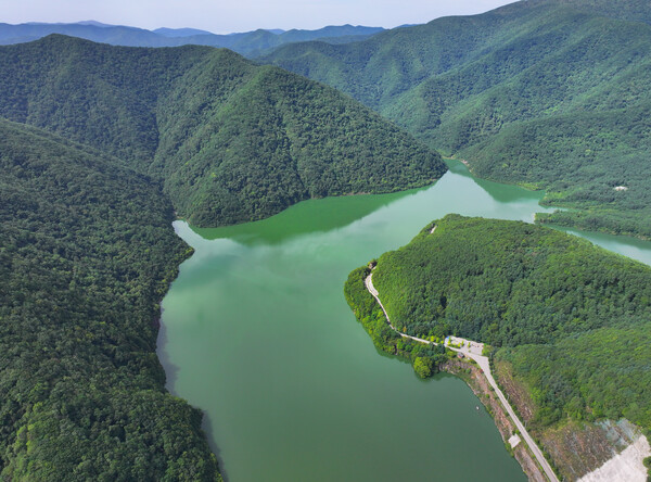 8일 강원 평창군 대관령면 도암댐에 초록빛 물이 가득 차 있는 모습. 강릉시의 심각한 가뭄 상황에 따라 정부가 도암댐을 활용한 해갈 방안을 검토하고 있다. 사진=연합뉴스